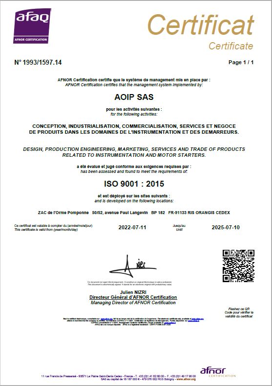 Certification AFNOR - certificat qualite 2022 aoip - AOIP